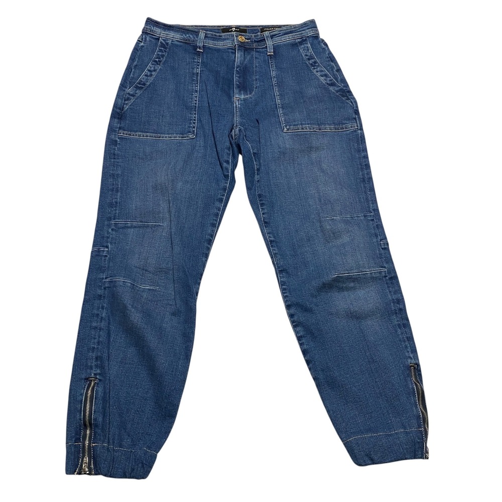 7 For All Mankind Darted Boyfriend Jogger Jeans Blue Italian Fabric Size 28